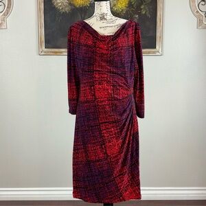 Anne Klein Womens Red Purple Jersey Knit Pullover 3/4 Sleeve Dress Size 14
